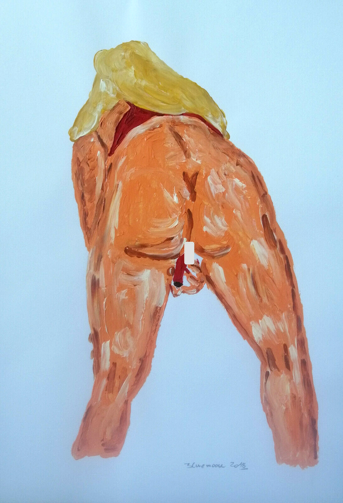 Unique nude erotic painting woman acrylic on paper approx. 21x30cm original