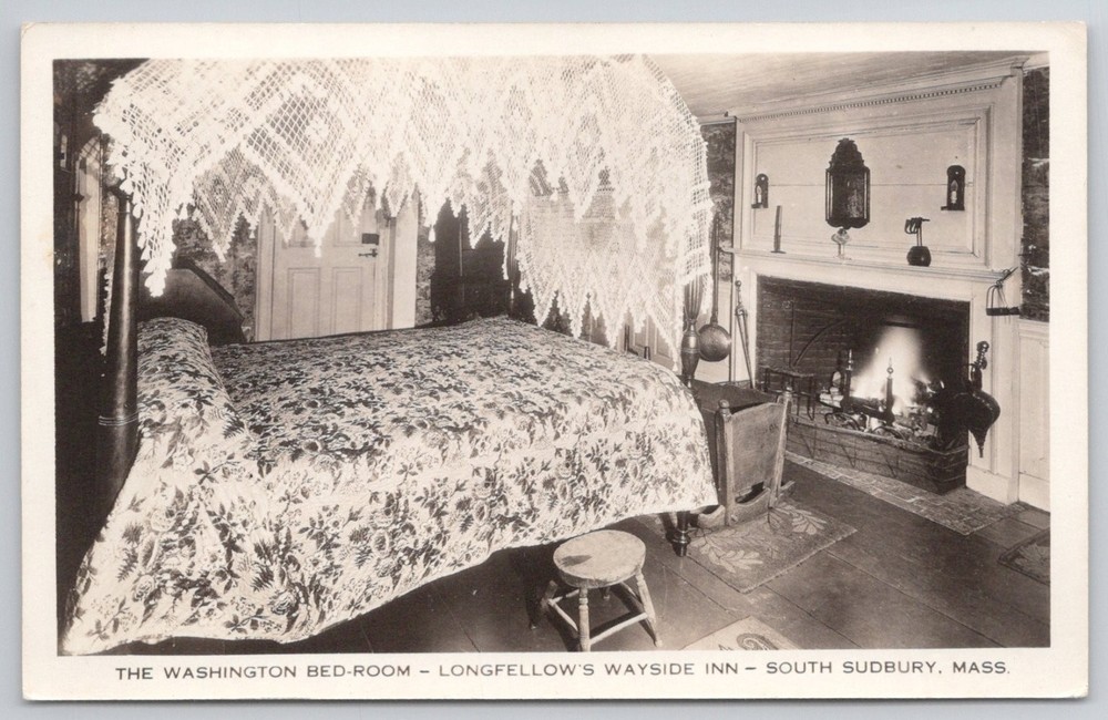 Longfellow's Wayside Inn Washington Bedroom South Sudbury MA Postcard RPPC
