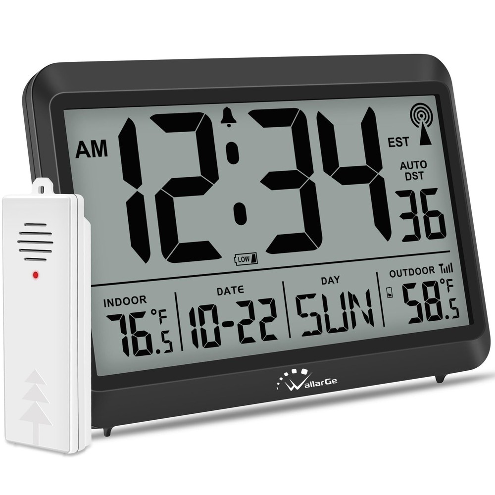 Self-setting Atomic Digital Wall Clock with Indoor Outdoor Temperature