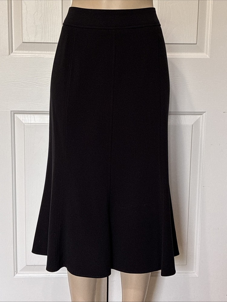 Investments Women Black High Rise Midi Flared Lined Skirt Size 12 (mc)