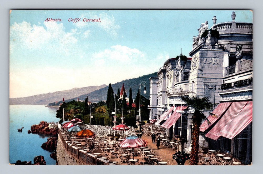 Croatia- Abbazia Café Kursaal Coastal View Souvenir Old Postal Vintage Postcard
