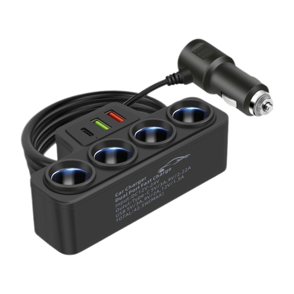 6-in-1 USB Car Charger Adapter with Cigarette Lighter Socket  