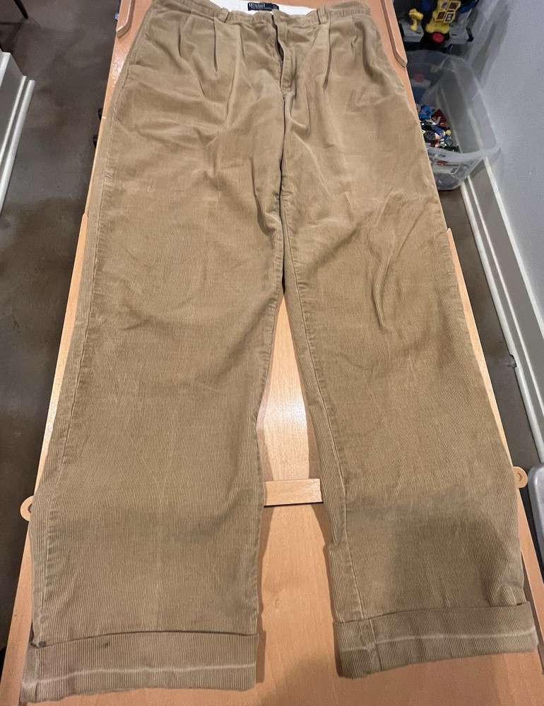Polo Ralph Lauren Andrew Pants Corduroy Tan 36 X 34, Inseam 32 Hem, Singapore