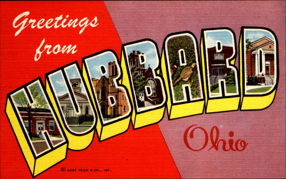 Greetings from HUBBARD Ohio OH ~ Large Letter Linen 1940s