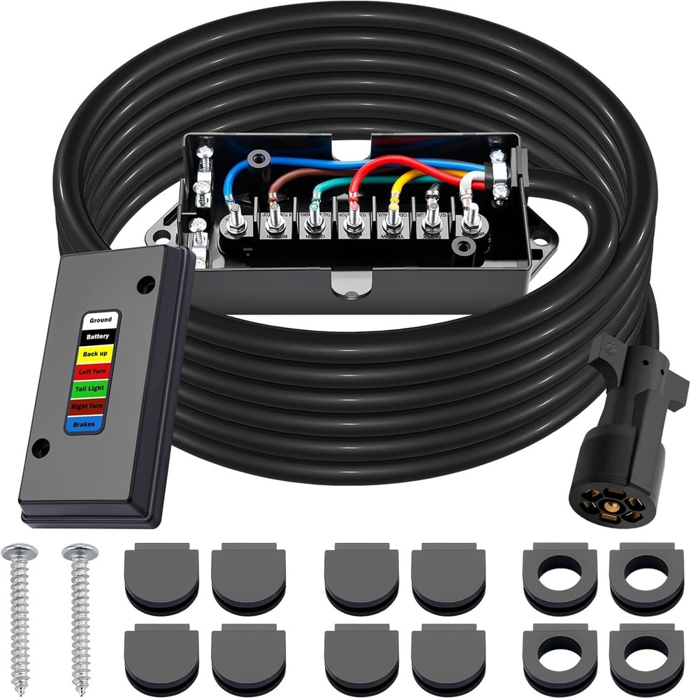 15 FT Trailer Wiring Harness Kit Heavy Duty 7 Way Trailer Cord W/ 7 Pin Trailer