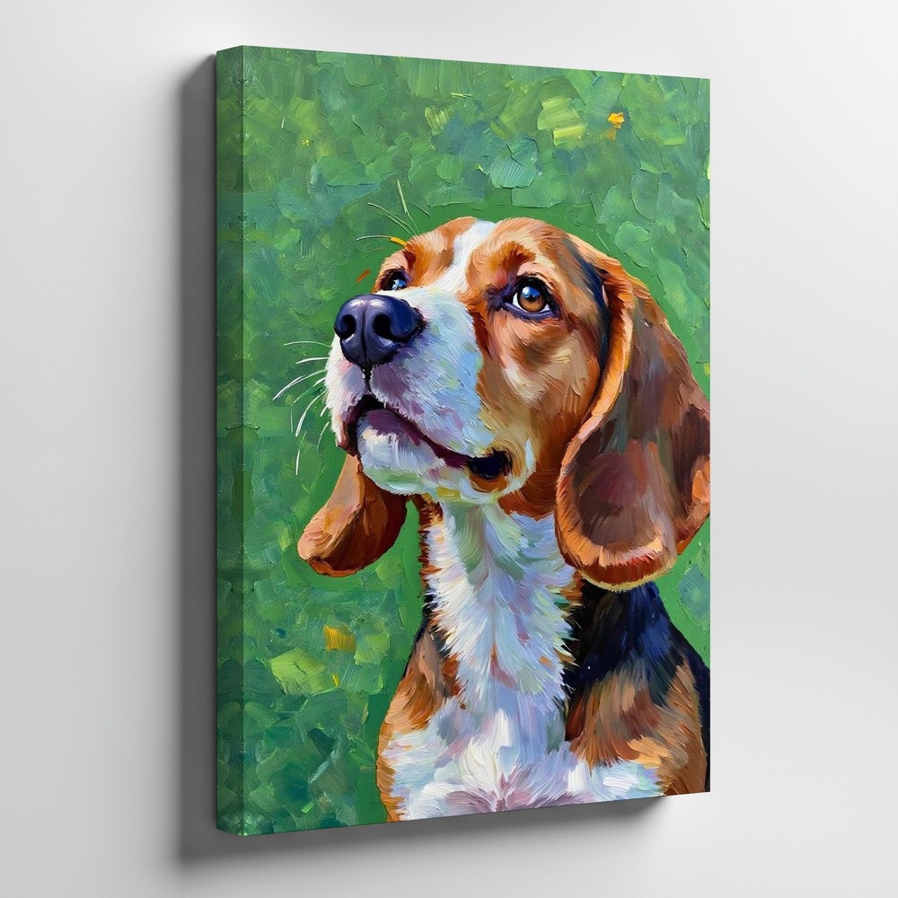 Beagle Dog Canvas Wall Art Brown White Puppy Painting Print Home Decor Gift