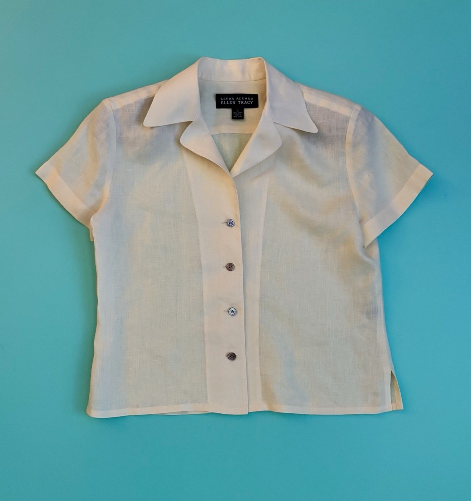 Linda Allard Ellen Tracy Shirt 100% Linen Light Yellow