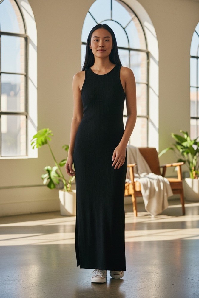 Athleta Maxi Dress Destination Sleeveless Women's XS BLACK Side Slits