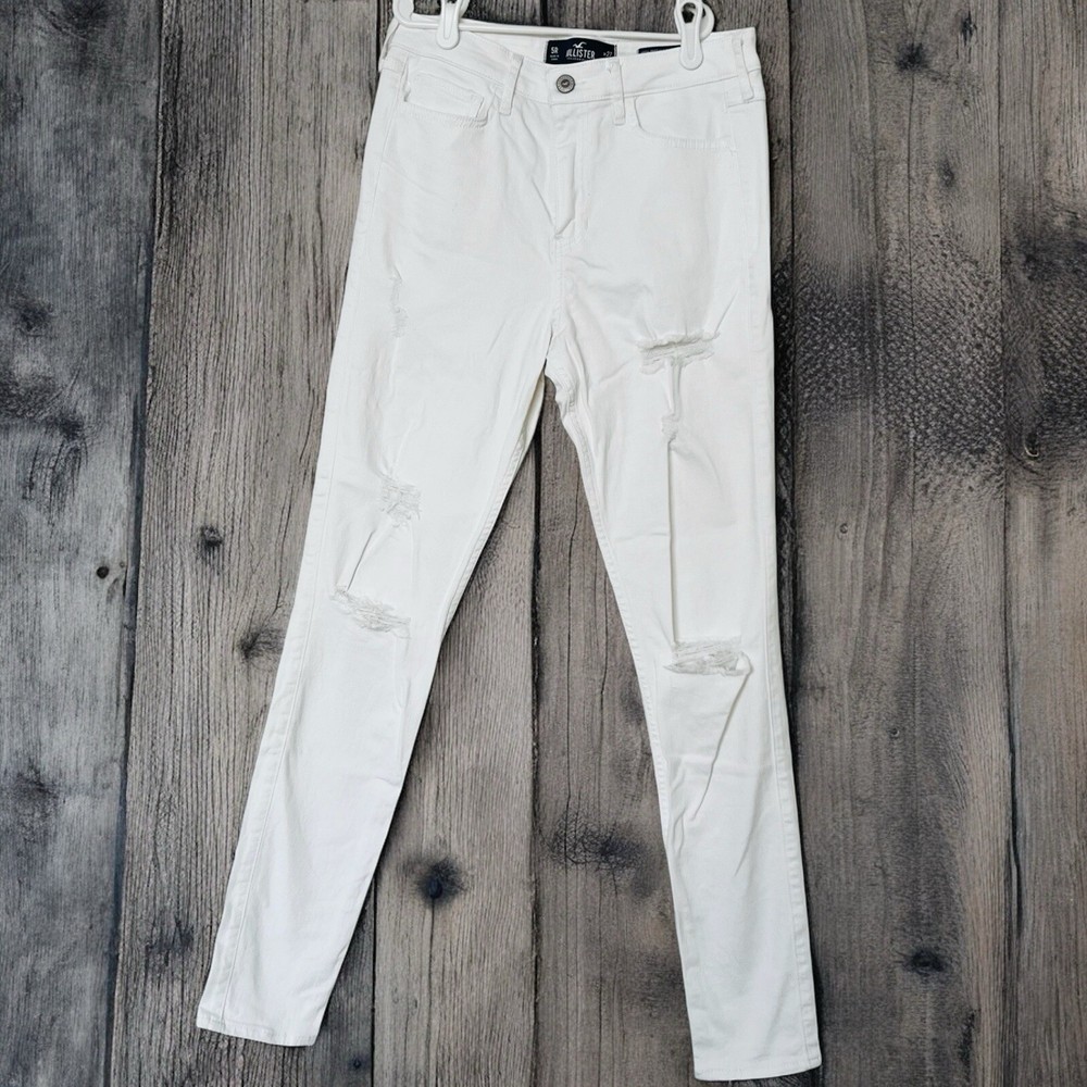 Hollister High Rise Super Skinny Stretch Distressed White Jeans Size 5R 27x30