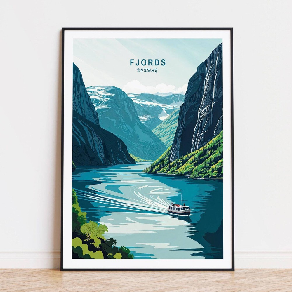 Fjords Norway Travel Poster Norway Wall Art Fjords Print Coast Poster Birthday