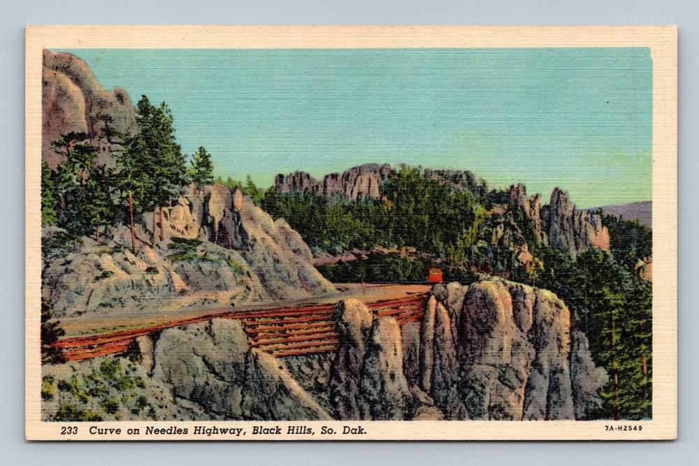 Vintage Needle's Highway Curve Postcard Black Hills South Dakota