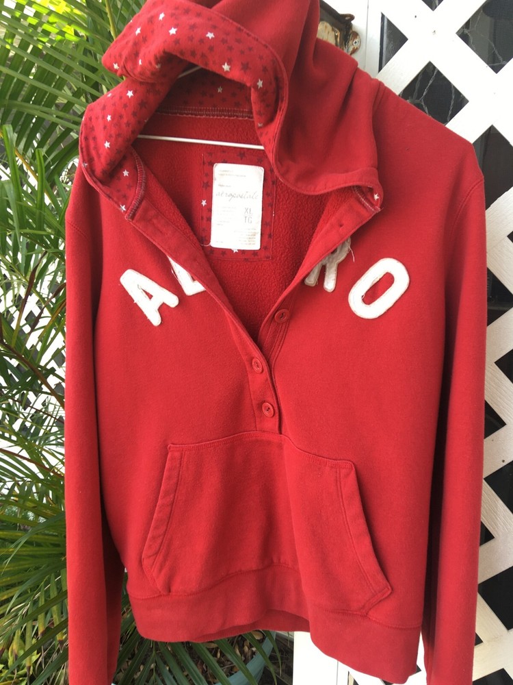 Aeropostale Red Button Pullover Hoodie | Women's Large