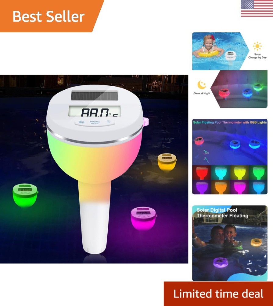 Solar Digital Pool Thermometer with Color-Changing Light for Night Readings