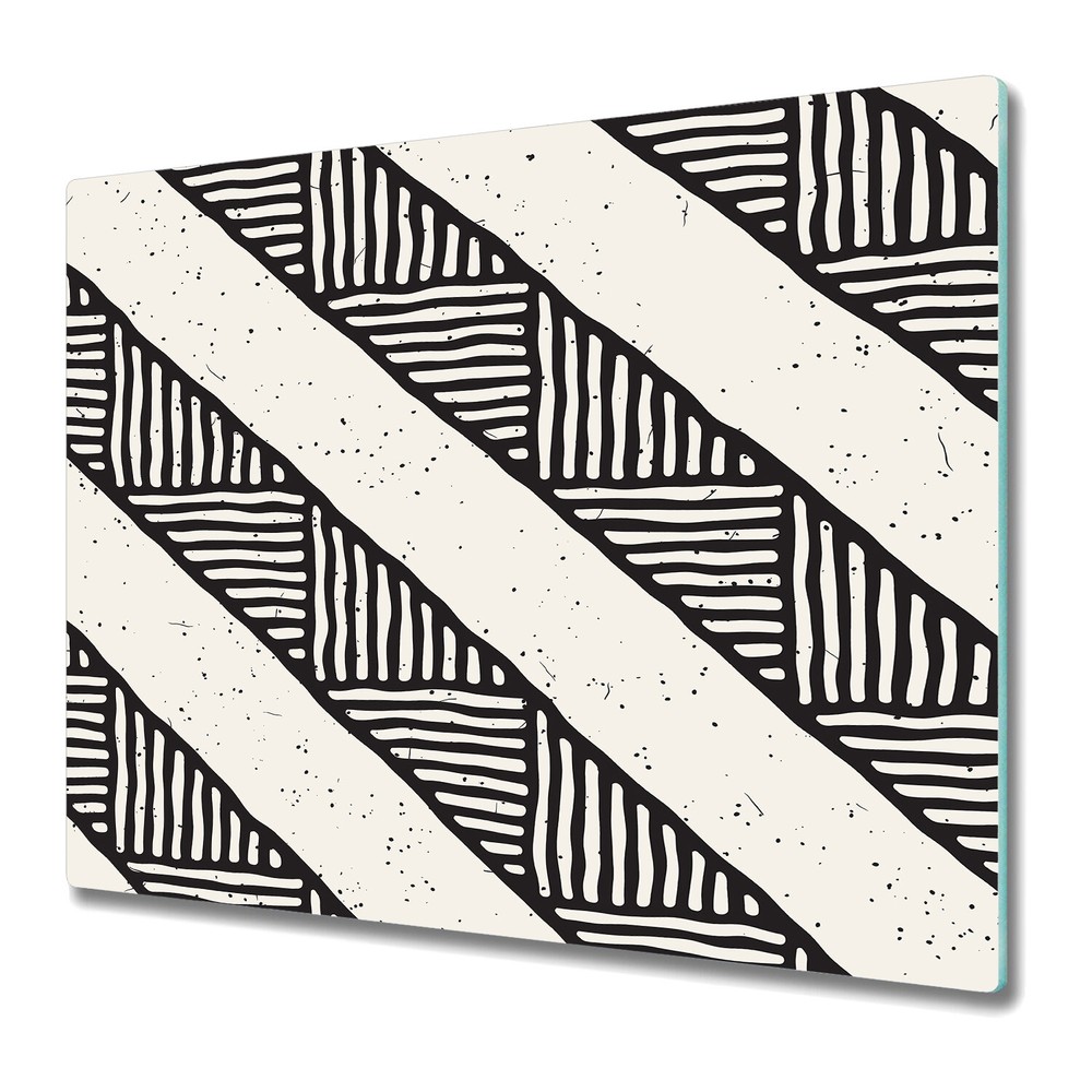 Glass Worktop Kitchen Chopping Board B&W Ethnic Simple Minimalistic 60x52