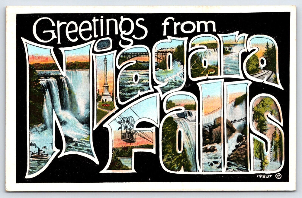 Vintage Old Outdoor Antique Postcard Greetings From Niagara Falls Water Fall