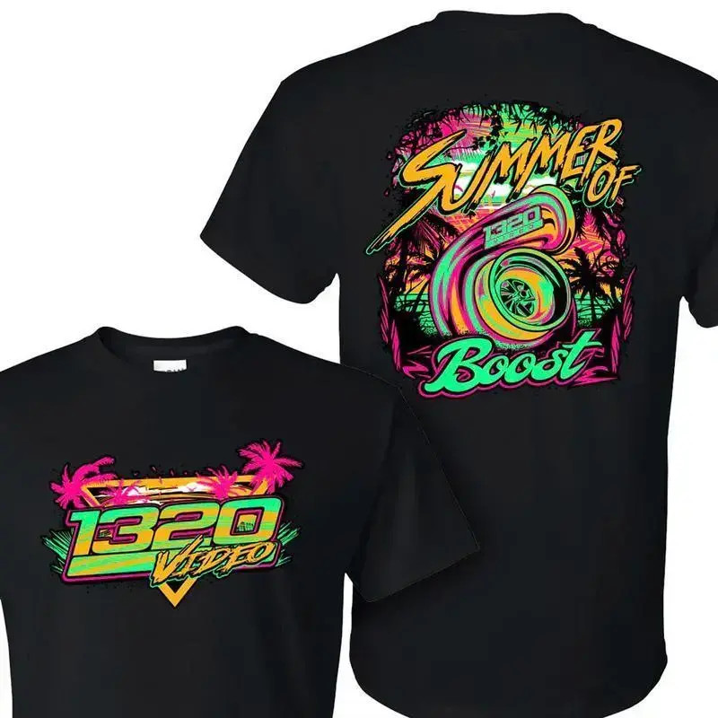 1320 Video Boost T-shirt, Summer Racing Theme, Neon Turbocharger Graphic