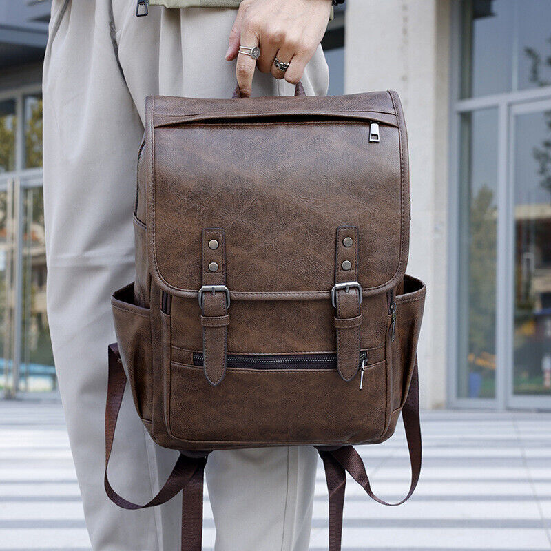Fashion Men and Women Faux Leather School Backpack Waterproof Laptop Travel Bag