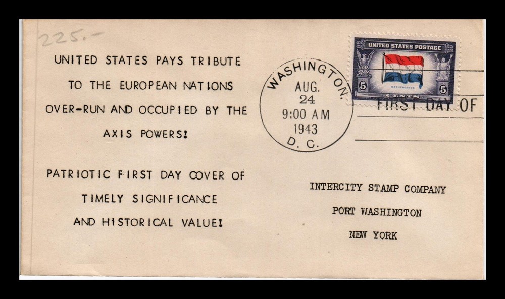 DR Jim Stamps US Cover Netherlands Overrun WWII FDC Scott 913