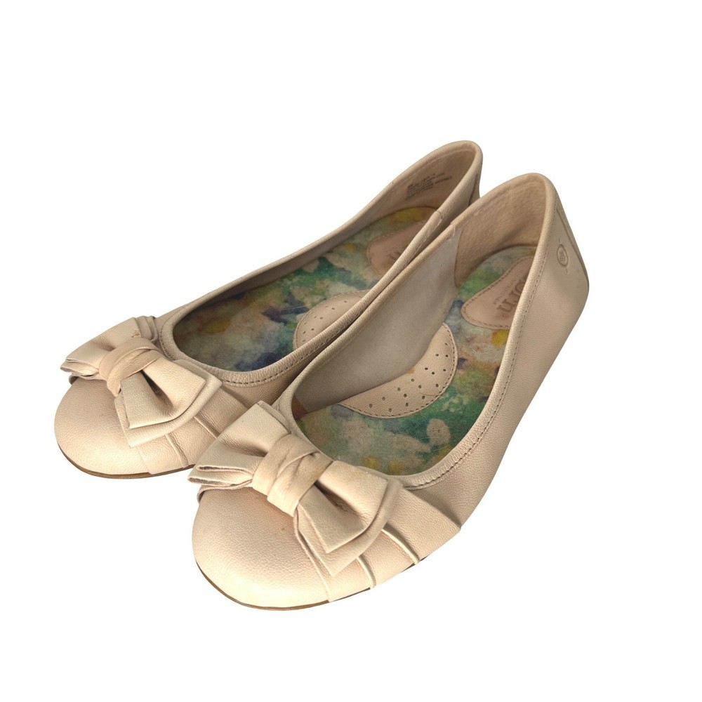 Born Ballet Flats Women 8 Ballerina Beige Leather Bow Neutral Slip On Comfort