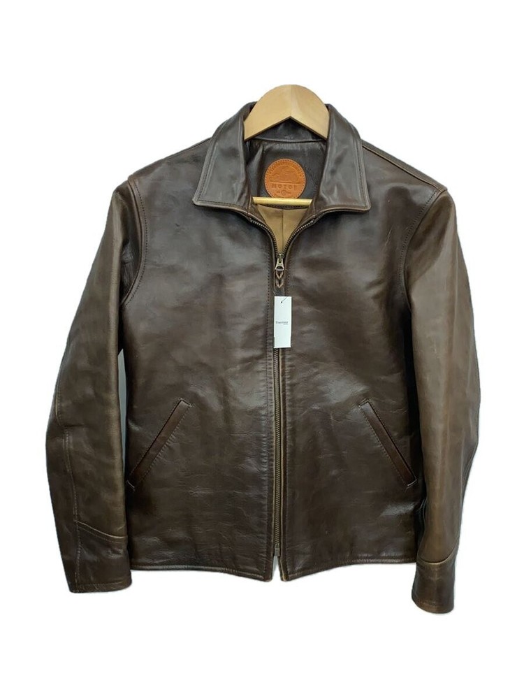 Moto Single Rider Leather Jacket Size S Brown 347