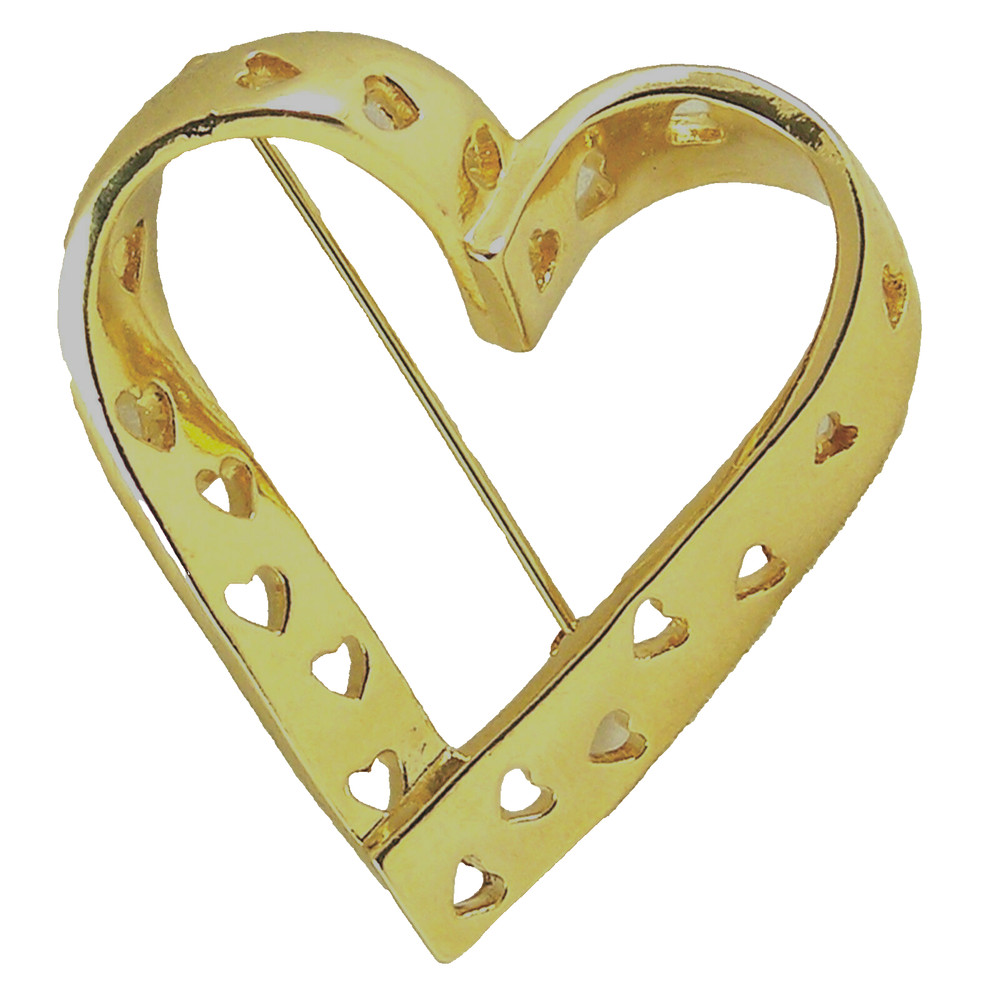 Vintage AVON Pin Valentine Goldtone Metal Brooch With Heart Shape Cut-Outs