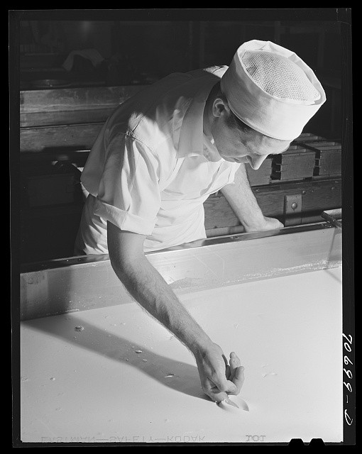 Photo:Tillamook Oregon 1941 Cheese Plant Worker Testing Curdled Milk