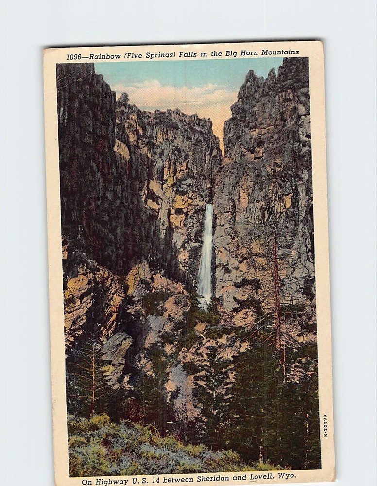 Postcard Rainbow Falls in the Big Horn Mountains On Highway US 14 Wyoming USA