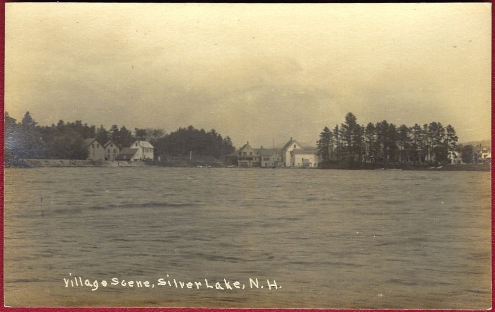 Silver Lake, NH RPPC 1920s - Village Scene on Lake Shore Real Photo Postcard
