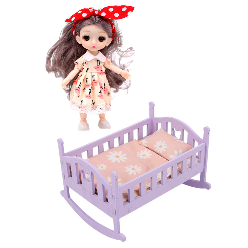 Wooden Doll Cradle Baby Crib Bathtub for Dollhouse Furniture Accessories