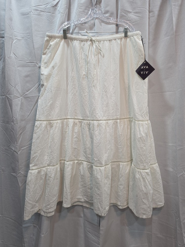 Ava And Viv Cream Tiered Maxi Skirt Size 2X Cotton
