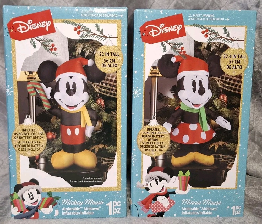 Gemmy Disney Mickey Minnie Mouse Airblown Inflatable 2pc Christmas Indoor Decor