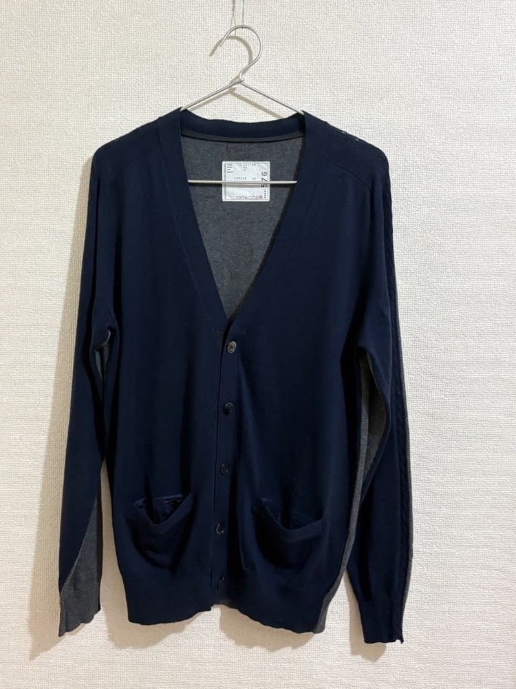 sacai Navy Gray Cotton Cardigan Size M Spring Condition Very Good