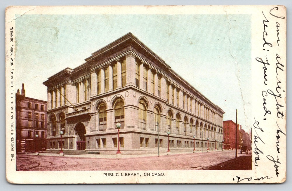 Chicago Illinois Public Library Buildings Road Vintage Postcard 1908