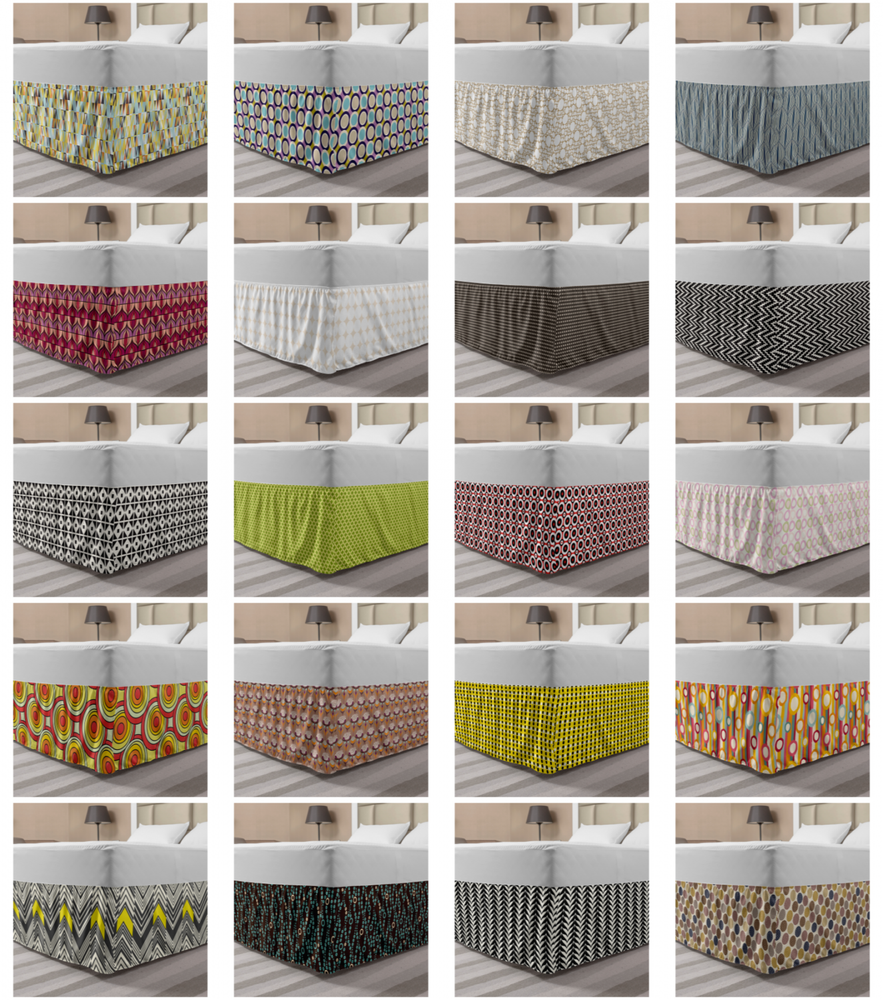 Ambesonne Retro Bedskirt Elastic Wrap Around Skirt Gathered Design