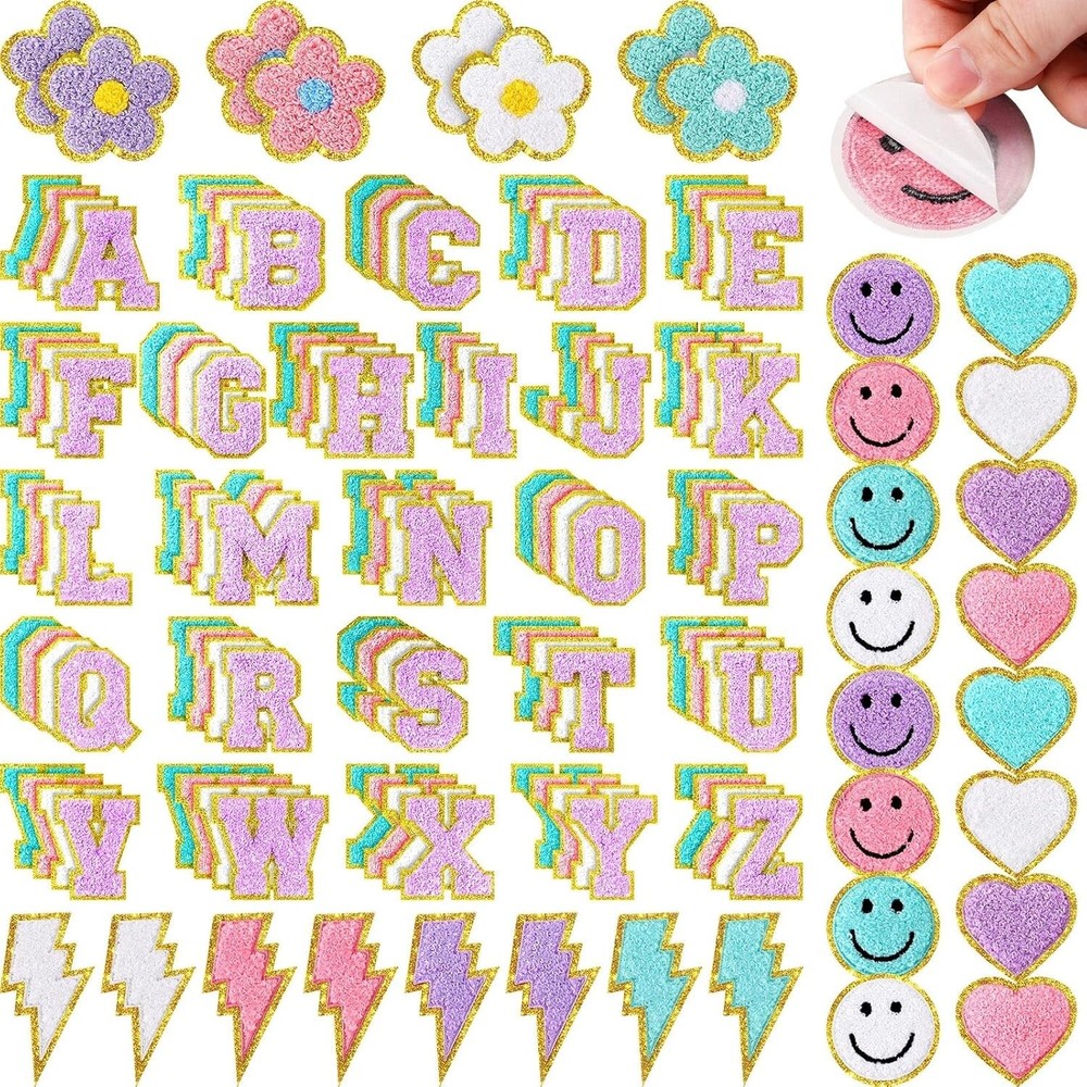 Cute Iron-On & Self-Adhesive Patches - 136-Pcs Chenille for Fashionista DIYs
