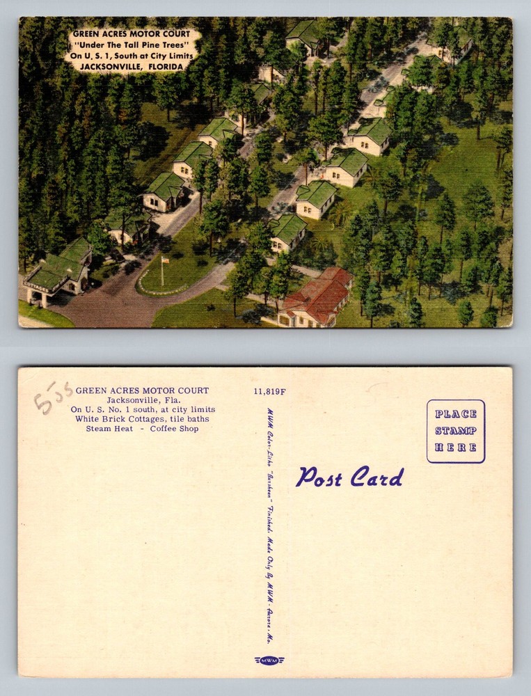 Jacksonville, FL-Florida, Green Acres Motor Court Cottages Vintage Postcard