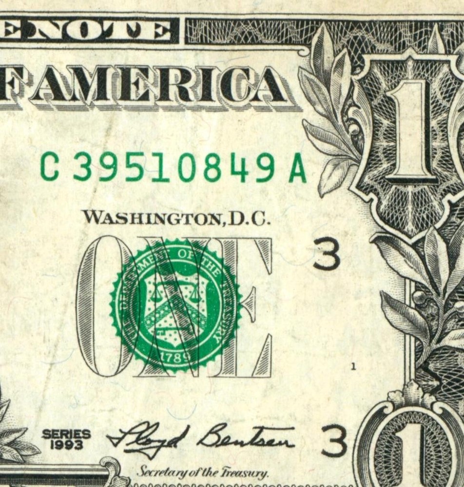 **WEB PRESS NOTE** ((EXPERIMENTAL)) $1 1993 Plate #1/9 Federal Reserve CURRENCY
