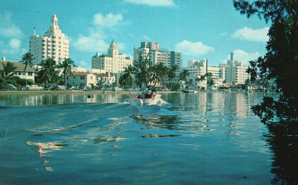Vintage Postcard Hotel Buildings Row and Indian Creek Miami Beach Florida FL