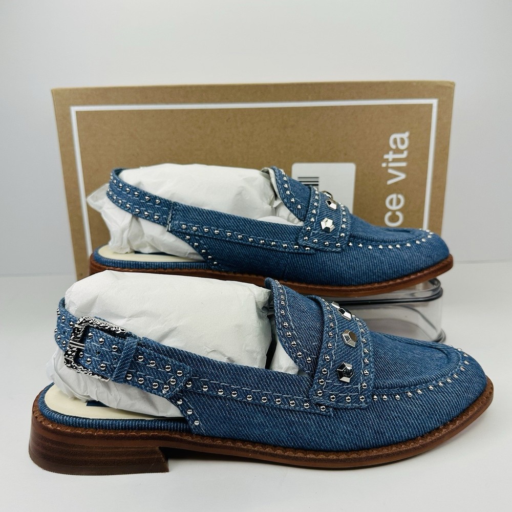Dolce Vita Hardi Stud Flats Women's Size 6.5 Denim Blue Slingback Casual Shoes