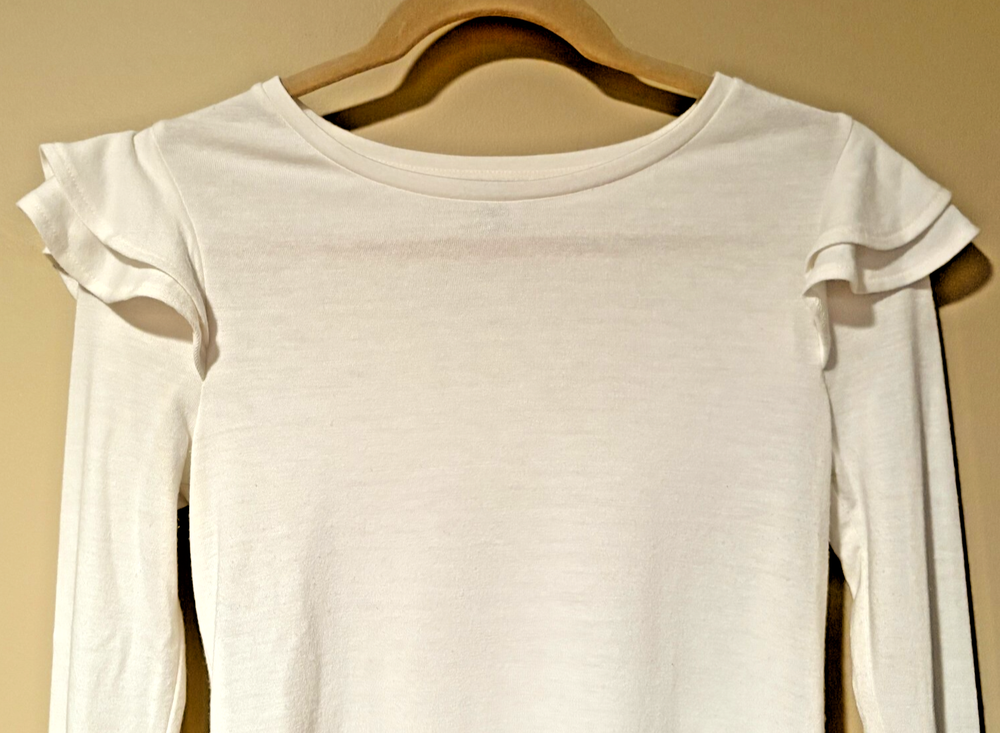 Ann Taylor Women's Off White Ruffle Long Sleeve Top Size XXS Petite