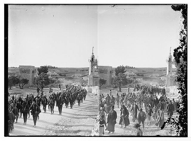 Jerusalem Palestine 1910s Turkish Soldiers Marching Nablus Road American Colony