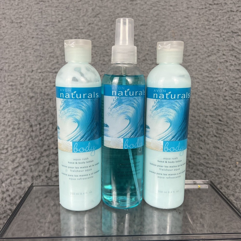 Avon Naturals Aqua Rush Nourishing Body Spray & 2 Lotions 8.4 oz DISCONTINUED