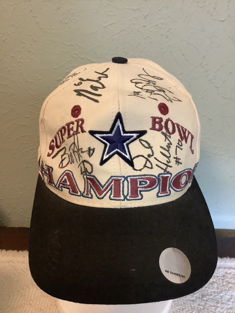 Dallas Cowboys Super Bowl XXVII Champions Snapback Hat with Autographs and Pin