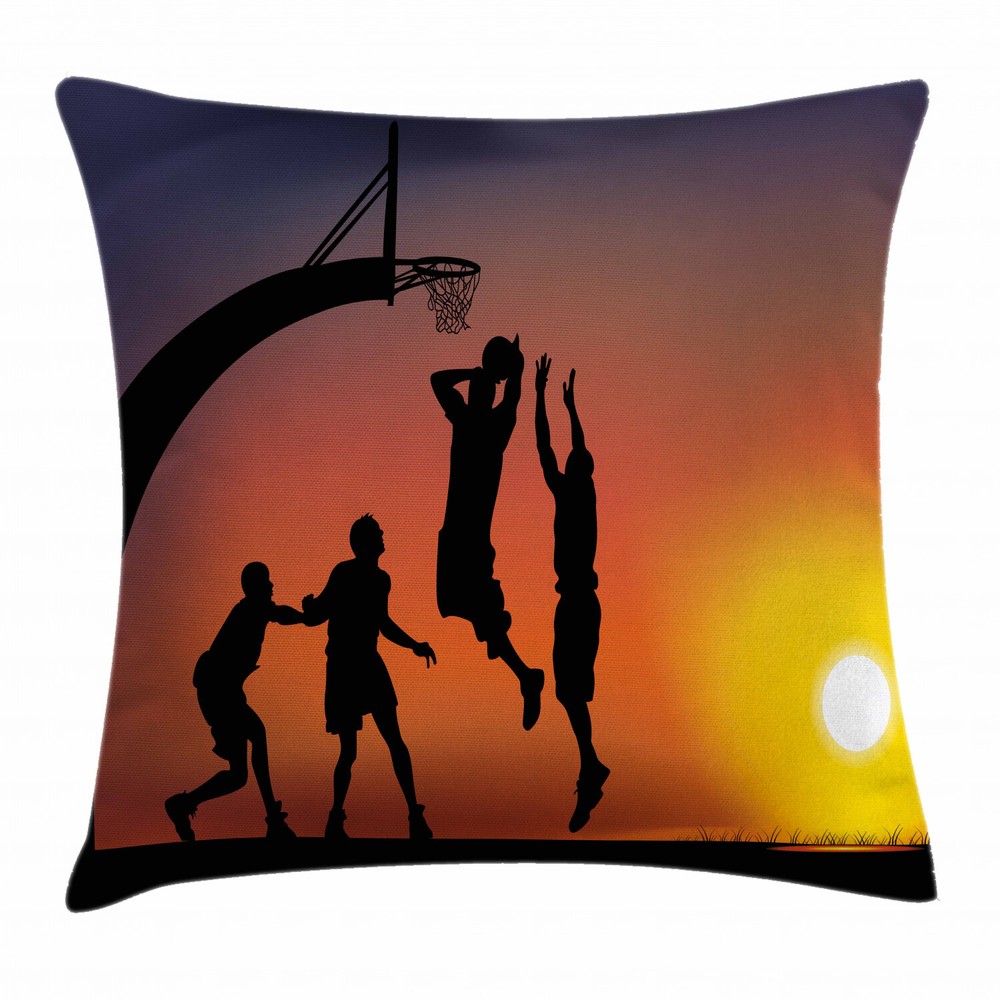 Teen Boys Basketball Themed 20-Inch Square Pillow Cover for Room Decor