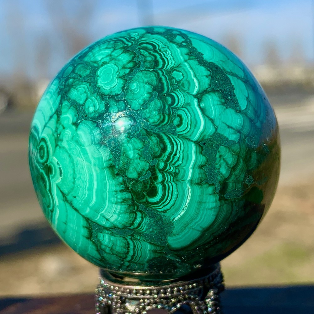 122G Natural glossy Malachite ball transparent cluster rough mineral sample