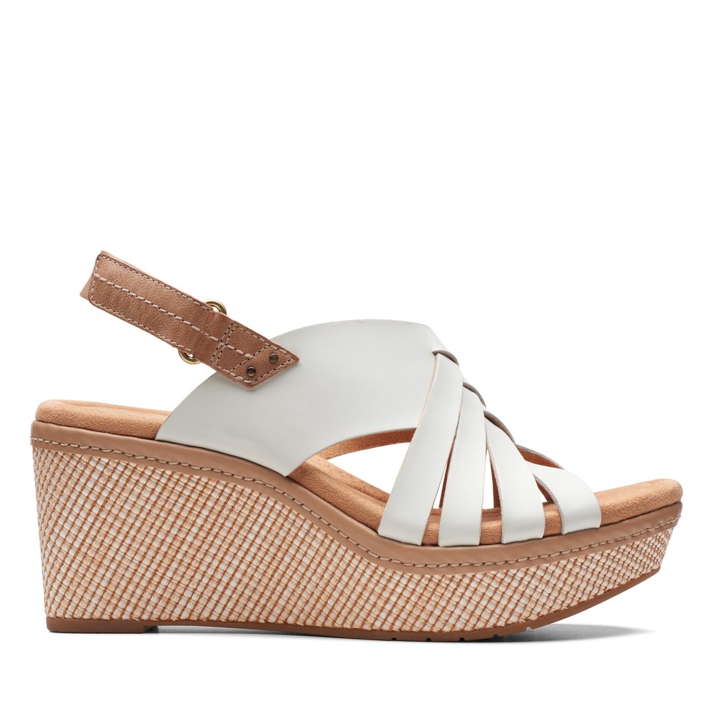 Clarks Elleri Grace Womens White Leather Wedge Sandals 26171534