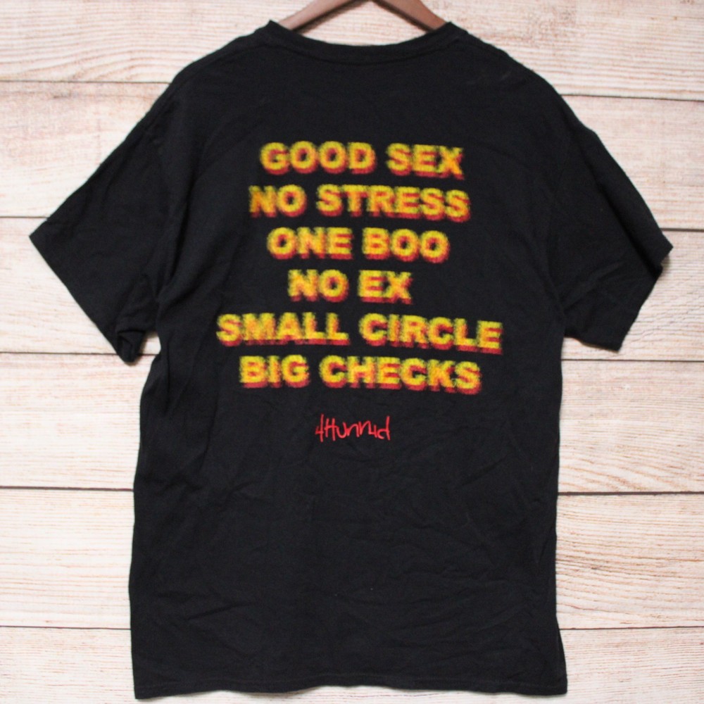 4Hunnid Graphic T Shirt Men’s Large Black Streetwear Big Checks Tee Cotton