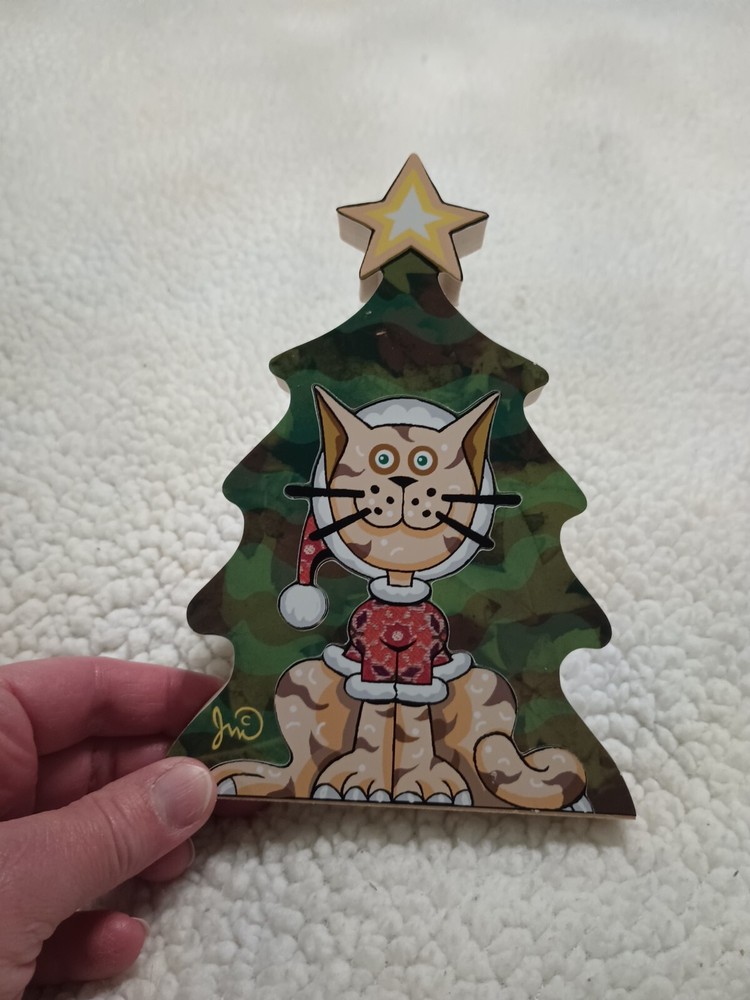 Wooden Jigsaw Puzzle Cat Kitten Animal Puzzle Handmade Shelf Sitter