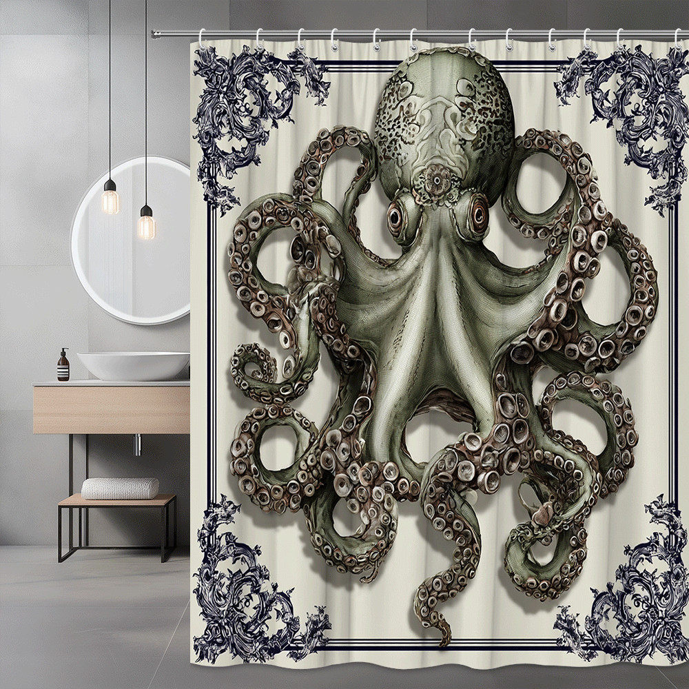 Octopus Shower Curtain Nautical Sea Animal Graphic Print