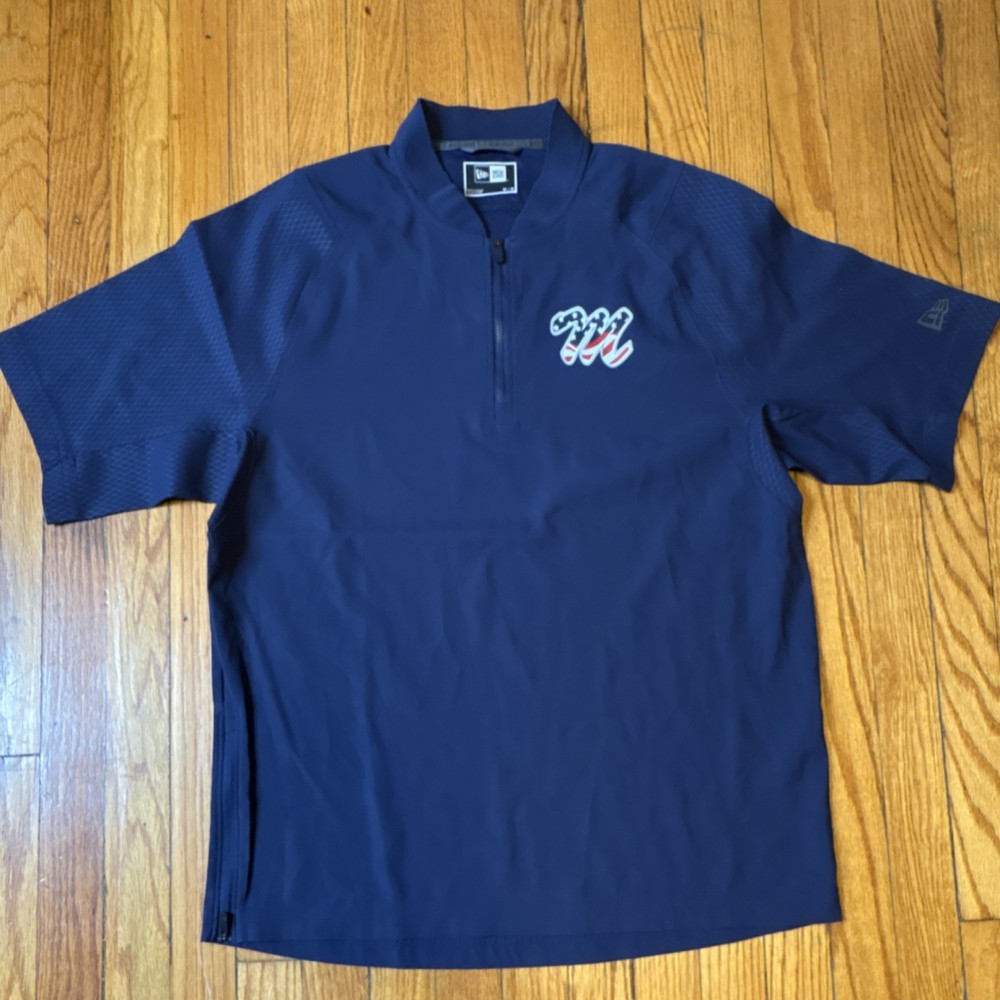 New Era Men's Navy Blue Mock Neck 1/4 Zip Activewear T-Shirt Short Sleeve Size M
